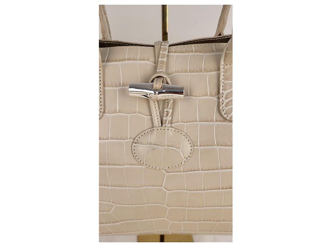 Longchamp Roseau Saco Cabas Couro Efeito Crocodilo Bege - vista 3