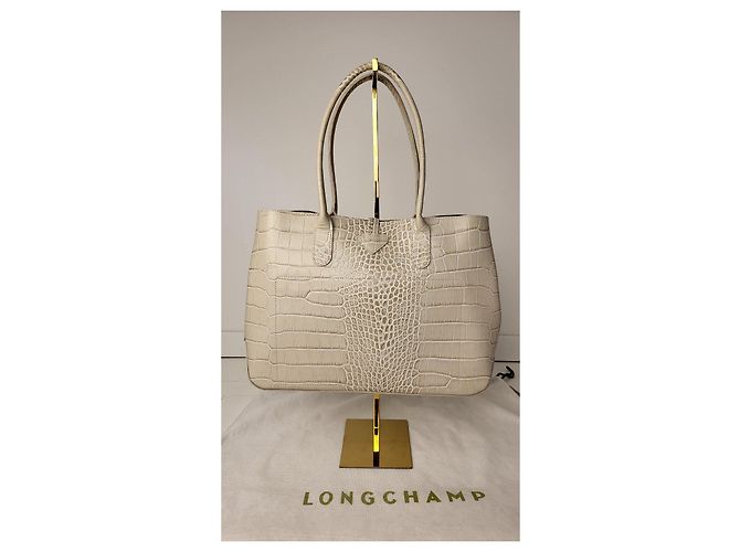 Longchamp Roseau Saco Cabas Couro Efeito Crocodilo Bege - vista 4