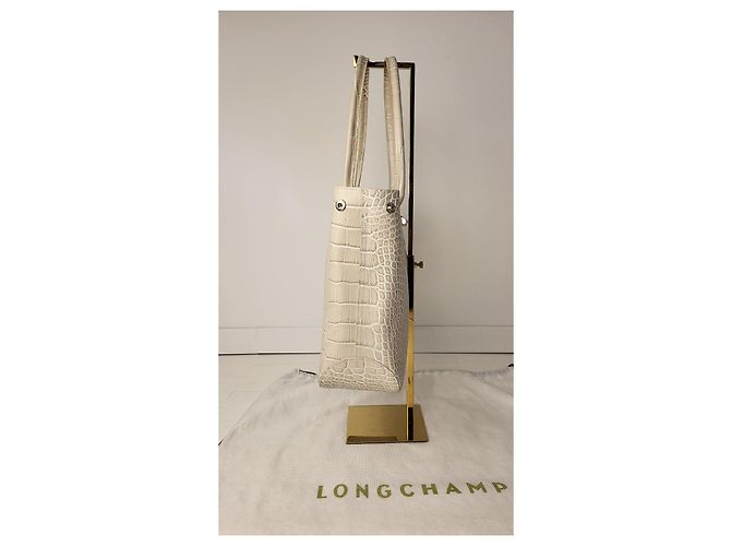 Longchamp Roseau Saco Cabas Couro Efeito Crocodilo Bege - vista 5