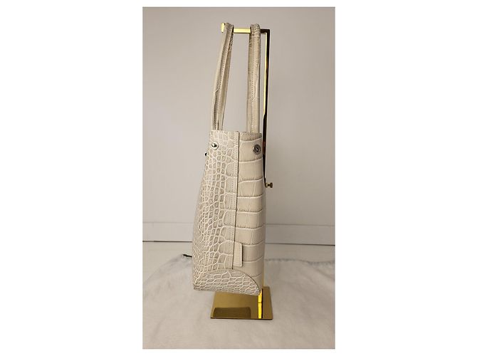 Longchamp Roseau Saco Cabas Couro Efeito Crocodilo Bege - vista 6