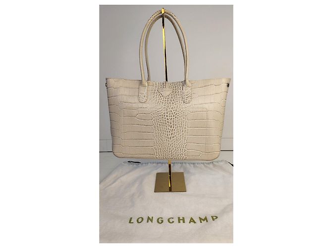 Longchamp Roseau Saco Cabas Couro Efeito Crocodilo Bege - vista 8