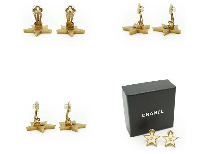 Timeless Chanel Orecchini a clip logo CC stella in metallo dorato e crema D'oro - vista 5