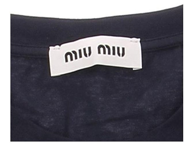 T-shirt Miu Miu in cotone blu navy - vista 7