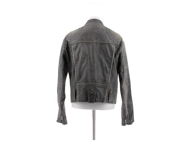 Autre Marque Giacca in pelle marrone grigio - vista 2