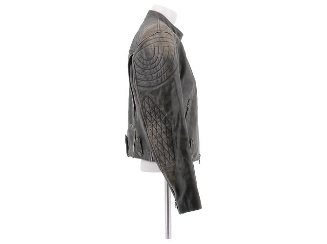Autre Marque Giacca in pelle marrone grigio - vista 3