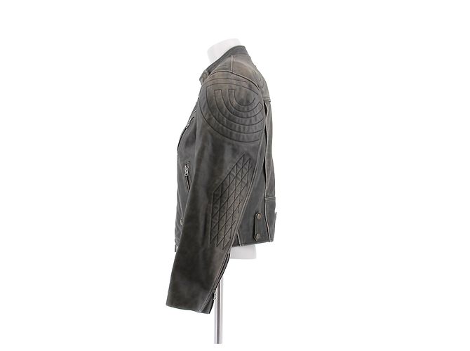 Autre Marque Giacca in pelle marrone grigio - vista 4