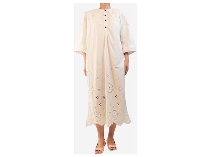 Ganni Weißes Midi-Kleid mit Broderie Anglaise - size L - Ansicht 3