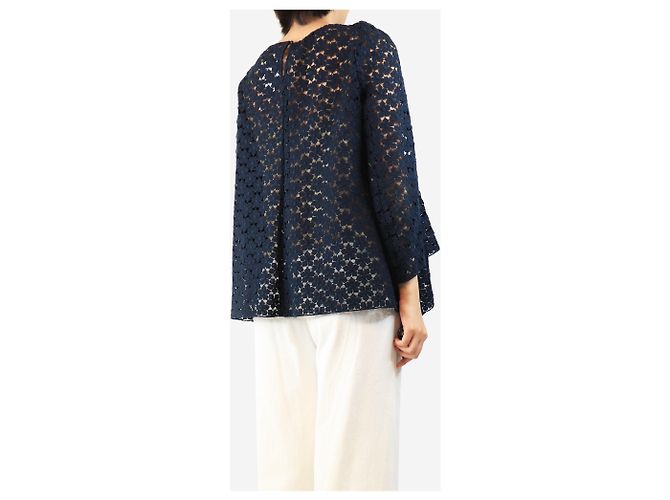 Autre Marque Top in pizzo floreale blu navy - size UK 12 - vista 2