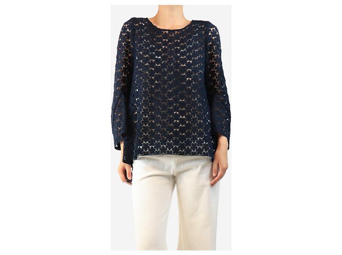 Autre Marque Top in pizzo floreale blu navy - size UK 12 - vista 3