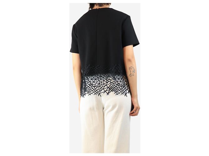 Christopher Kane Top in crepe di lana a maniche corte nero - size UK 12 - vista 2