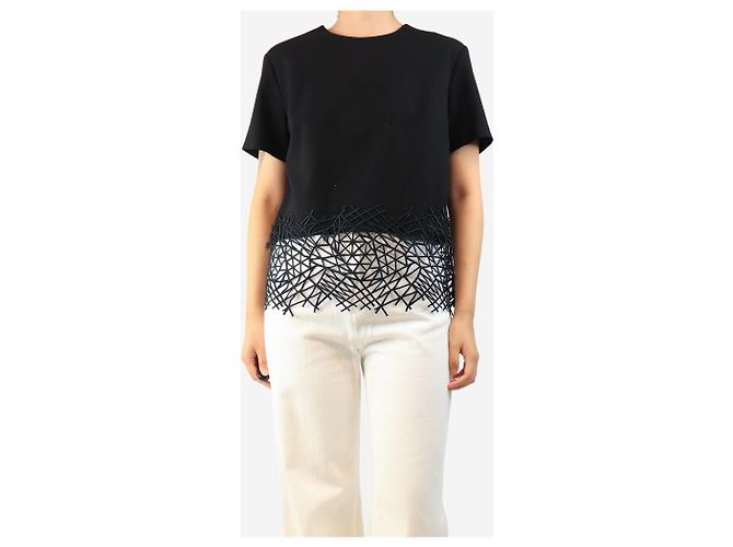 Christopher Kane Top in crepe di lana a maniche corte nero - size UK 12 - vista 3