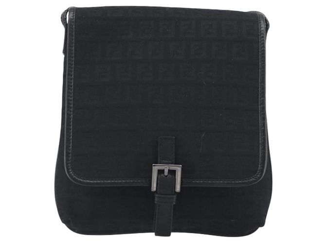 FENDI Zucchino Canvas Schultertasche Schwarz Silber - Ansicht 13
