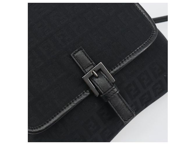FENDI Zucchino Canvas Schultertasche Schwarz Silber - Ansicht 18