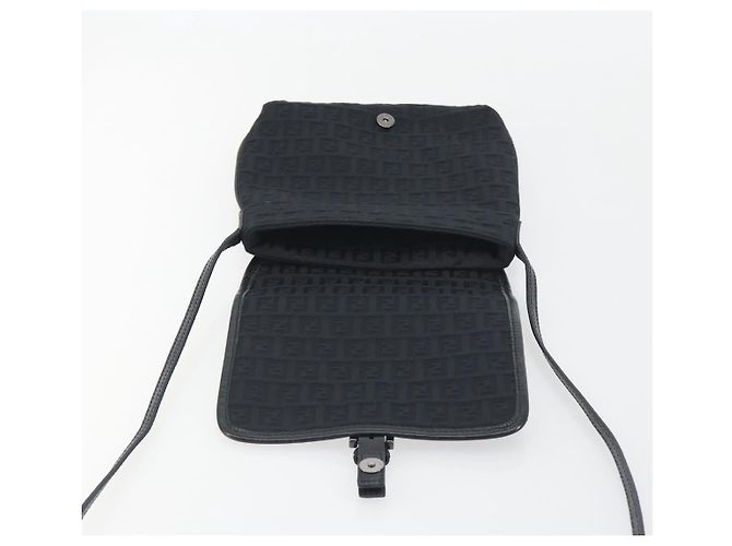 FENDI Zucchino Canvas Schultertasche Schwarz Silber - Ansicht 19