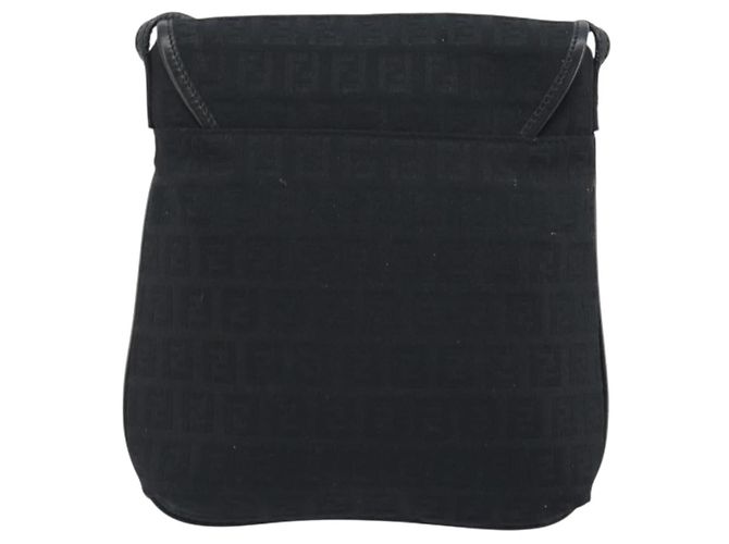 FENDI Zucchino Canvas Schultertasche Schwarz Silber - Ansicht 2