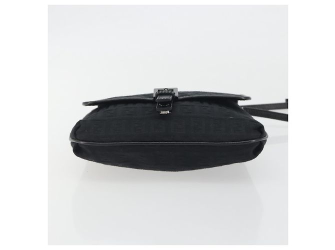 FENDI Zucchino Canvas Schultertasche Schwarz Silber - Ansicht 5