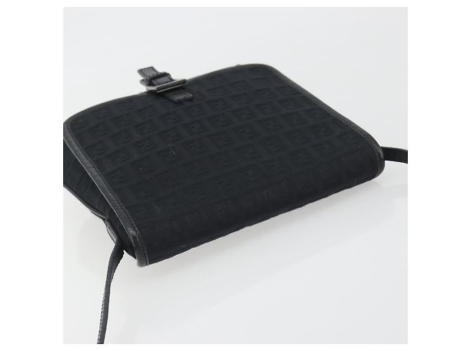 FENDI Zucchino Canvas Schultertasche Schwarz Silber - Ansicht 6