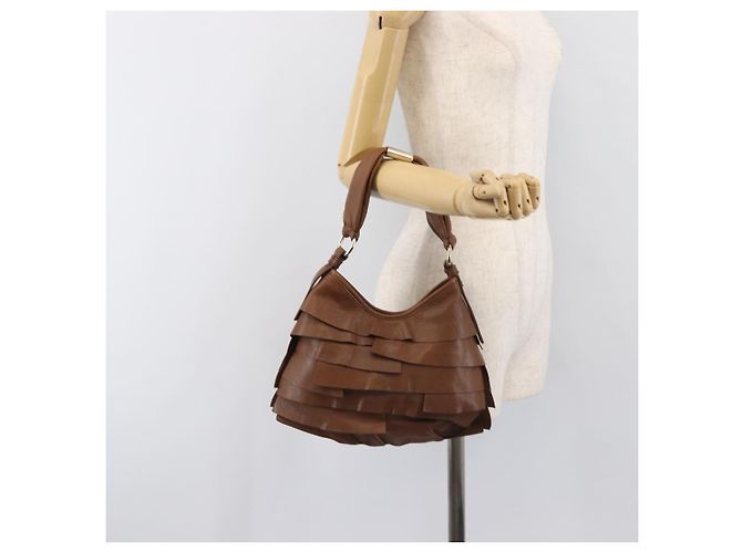 Autre Marque SAINT LAURENT Strawpe Shoulder Bag Leather Beige Gold 122244 - vista 22