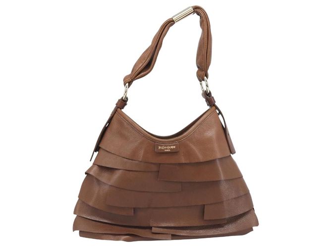 Autre Marque SAINT LAURENT Strawpe Shoulder Bag Leather Beige Gold 122244 - vista 3