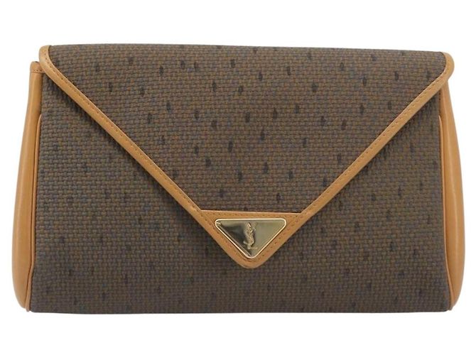 Autre Marque SAINT LAURENT Clutch Bag PVC Canvas Brown Gold - vista 2