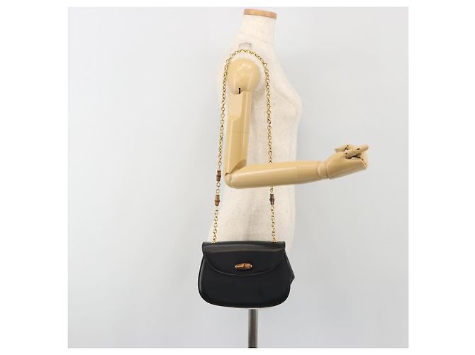 GUCCI Bamboo Chain Shoulder Bag Leather Black Gold 001 115 1497 - vista 23