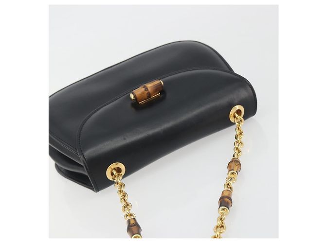 GUCCI Bamboo Chain Shoulder Bag Leather Black Gold 001 115 1497 - vista 6