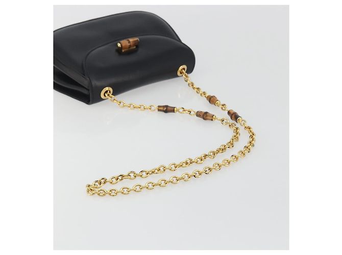GUCCI Bamboo Chain Shoulder Bag Leather Black Gold 001 115 1497 - vista 7