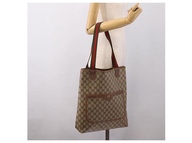 GUCCI GG Supreme Web Sherry Line Tote Bag PVC Beige Gold 39.02.003 - vista 20