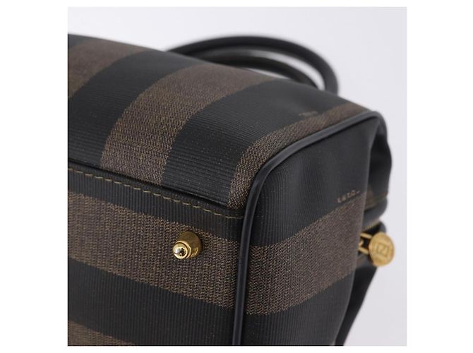 FENDI Pecan Canvas Boston Bag PVC Black Brown gold - vista 13