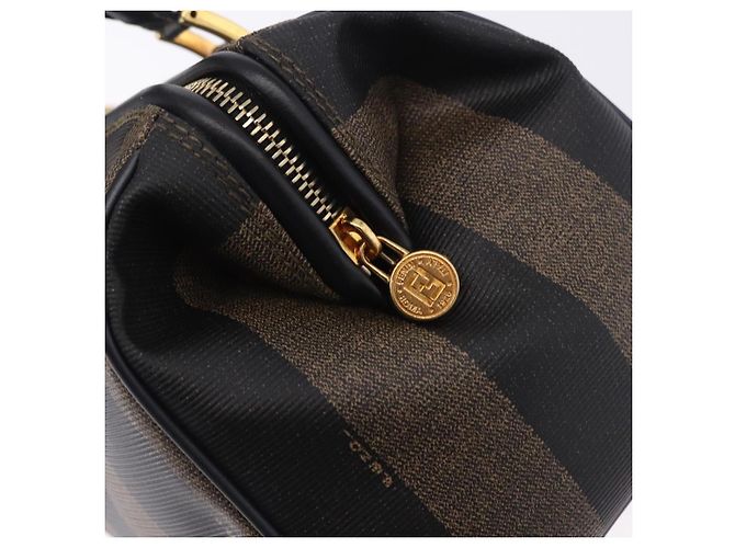 FENDI Pecan Canvas Boston Bag PVC Black Brown gold - vista 14