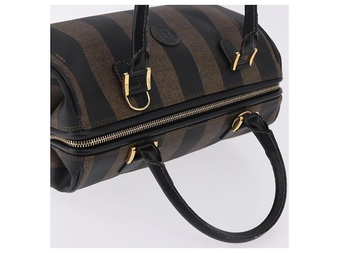 FENDI Pecan Canvas Boston Bag PVC Black Brown gold - vista 6