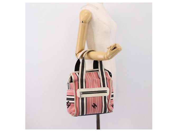 CHANEL Handtasche aus Canvas rosa silber CC - Ansicht 27