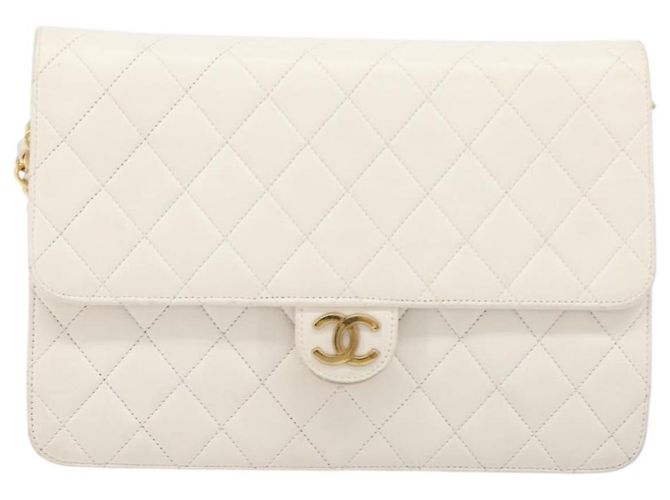 CHANEL Matelasse Chain Shoulder Bag Lamb Skin White Gold CC - vista 2