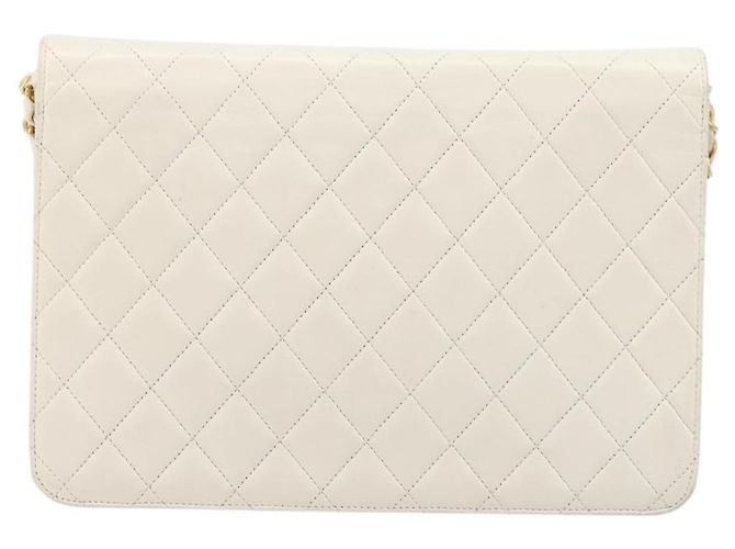 CHANEL Matelasse Chain Shoulder Bag Lamb Skin White Gold CC - vista 3