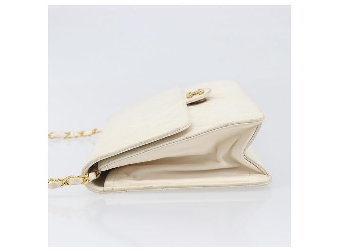 CHANEL Matelasse Chain Shoulder Bag Lamb Skin White Gold CC - vista 5
