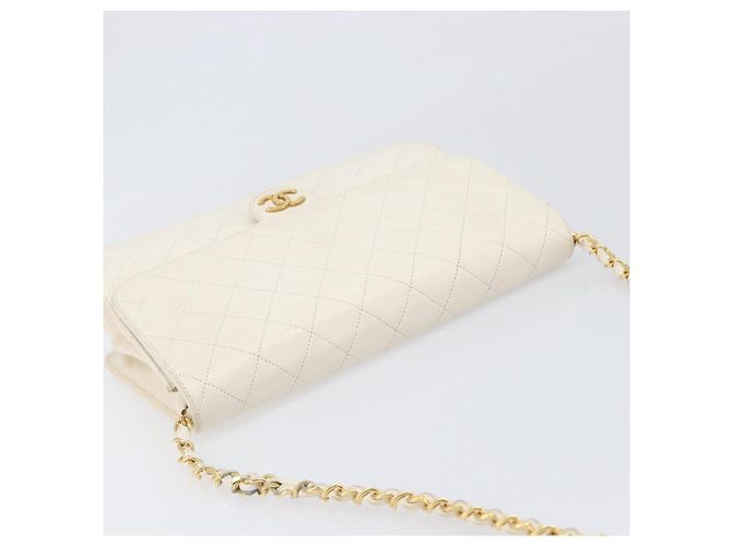 CHANEL Matelasse Chain Shoulder Bag Lamb Skin White Gold CC - vista 6