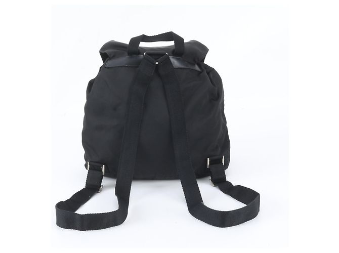 Prada Tessuto Nylon Triangle Logo Leather Backpack Black - view 3