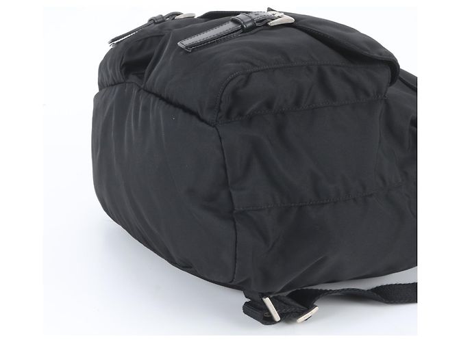 Prada Tessuto Nylon Triangle Logo Leather Backpack Black - view 5