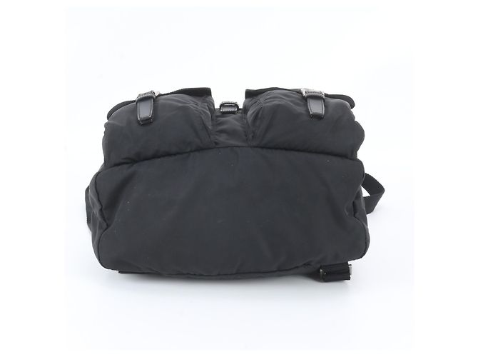 Prada Tessuto Nylon Triangle Logo Leather Backpack Black - view 6