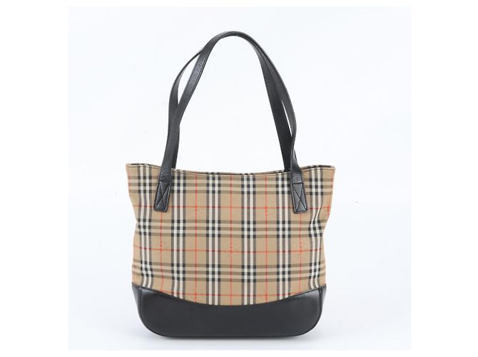 Burberry Nova Check Shadow Horse Leder Tote Bag Schwarz Beige - Ansicht 3