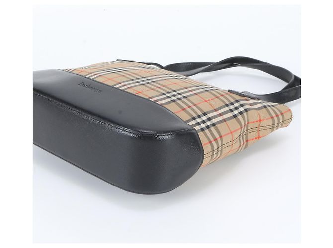 Burberry Nova Check Shadow Horse Leder Tote Bag Schwarz Beige - Ansicht 4