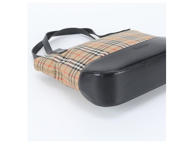 Burberry Nova Check Shadow Horse Leder Tote Bag Schwarz Beige - Ansicht 5
