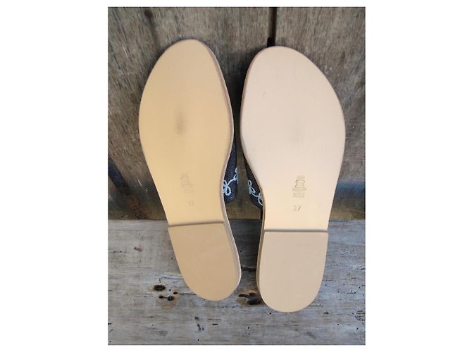 Autre Marque Mules Le Plagiste in denim blu ricamate fiori - vista 7