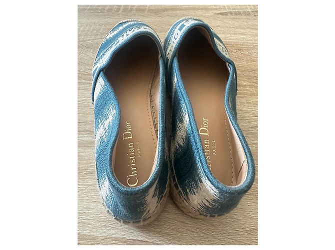 Espadrillas Christian Dior Granville in tela blu e bianca Bianco - vista 14