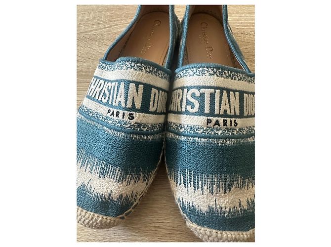 Espadrillas Christian Dior Granville in tela blu e bianca Bianco - vista 15
