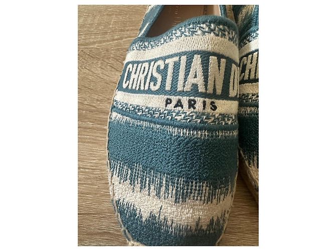 Espadrillas Christian Dior Granville in tela blu e bianca Bianco - vista 2