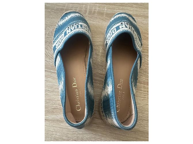 Espadrillas Christian Dior Granville in tela blu e bianca Bianco - vista 5
