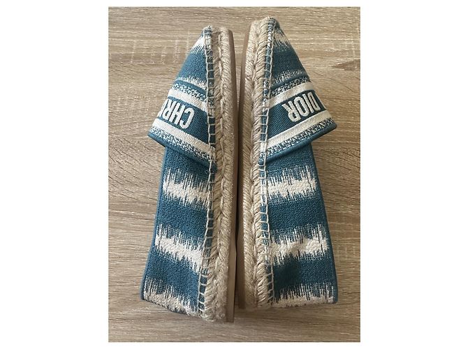 Espadrillas Christian Dior Granville in tela blu e bianca Bianco - vista 6
