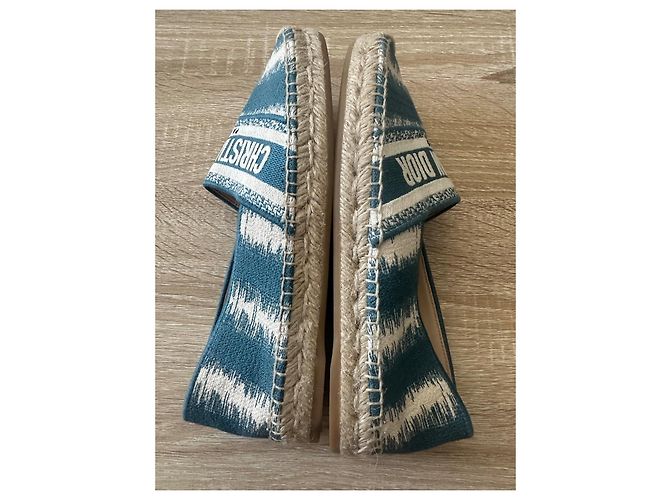 Espadrillas Christian Dior Granville in tela blu e bianca Bianco - vista 7