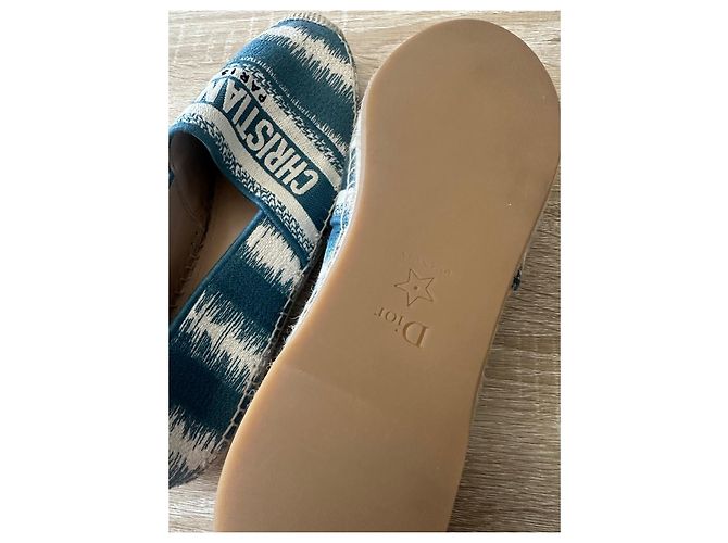 Espadrillas Christian Dior Granville in tela blu e bianca Bianco - vista 9